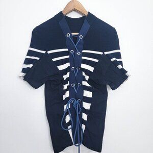 Sacai Striped Blue and White Corset Lace Back Top Medium